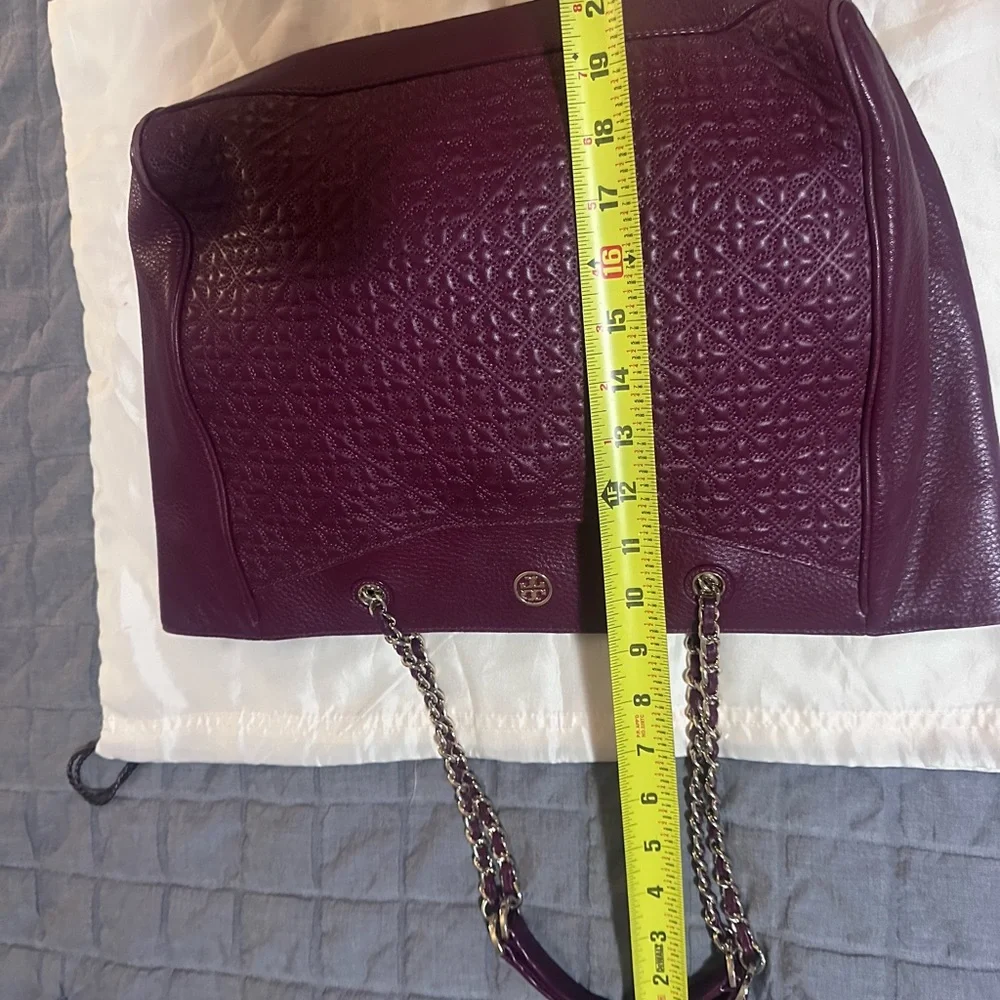 Tory Burch Burgundy Quilted Tote with Chain Straps